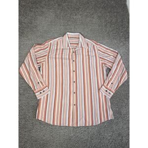 Tommy Bahama Shirt Mens L Orange Silk Stripe Long Sleeve Button Front Casual